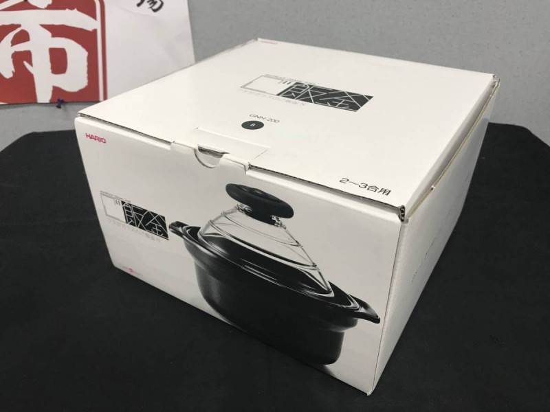 ハリオ 萬古焼 黒 ガラス蓋 2-3合用 GNN-200B 画像1