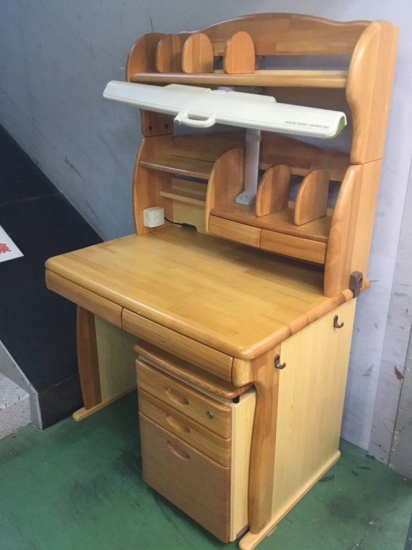 学習机 ワークデスク 袖机 机 平机 上置き付き 鍵なし 椅子なし 画像1