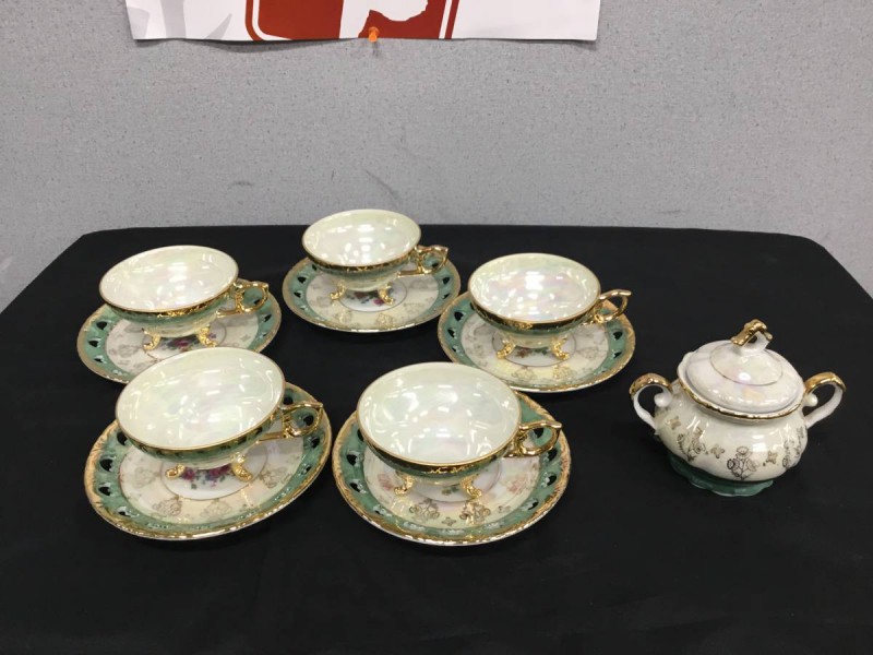 美品！JK Lovely Pearl カップ＆ソーサー ポット付き 5客 金彩 画像1